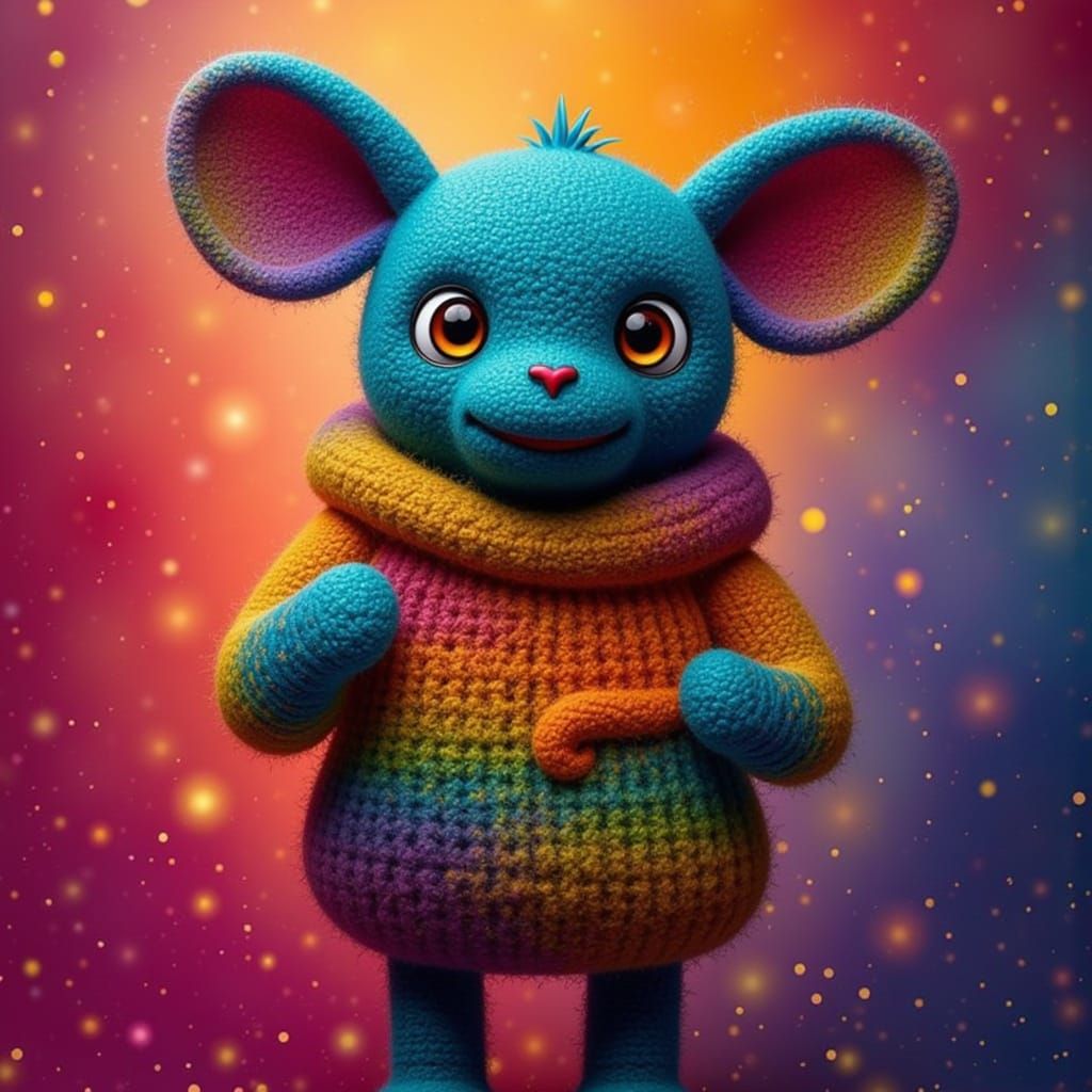 Yarn monster knitting a sweater, pop surrealism <lora:Rainbo...