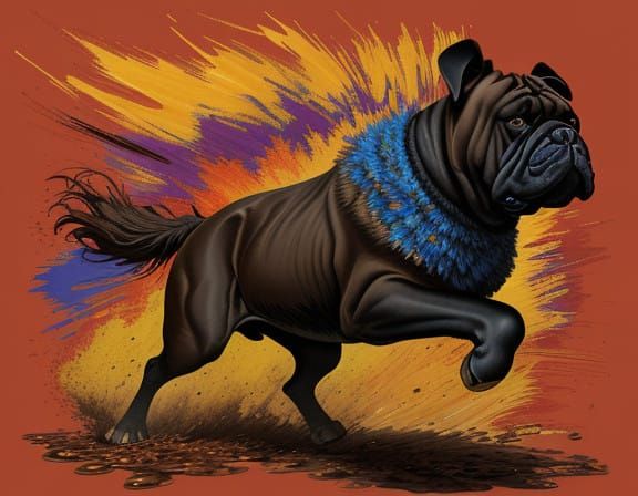 Majestic Bullmastiff Charges Forward in Vibrant, Expressive....
