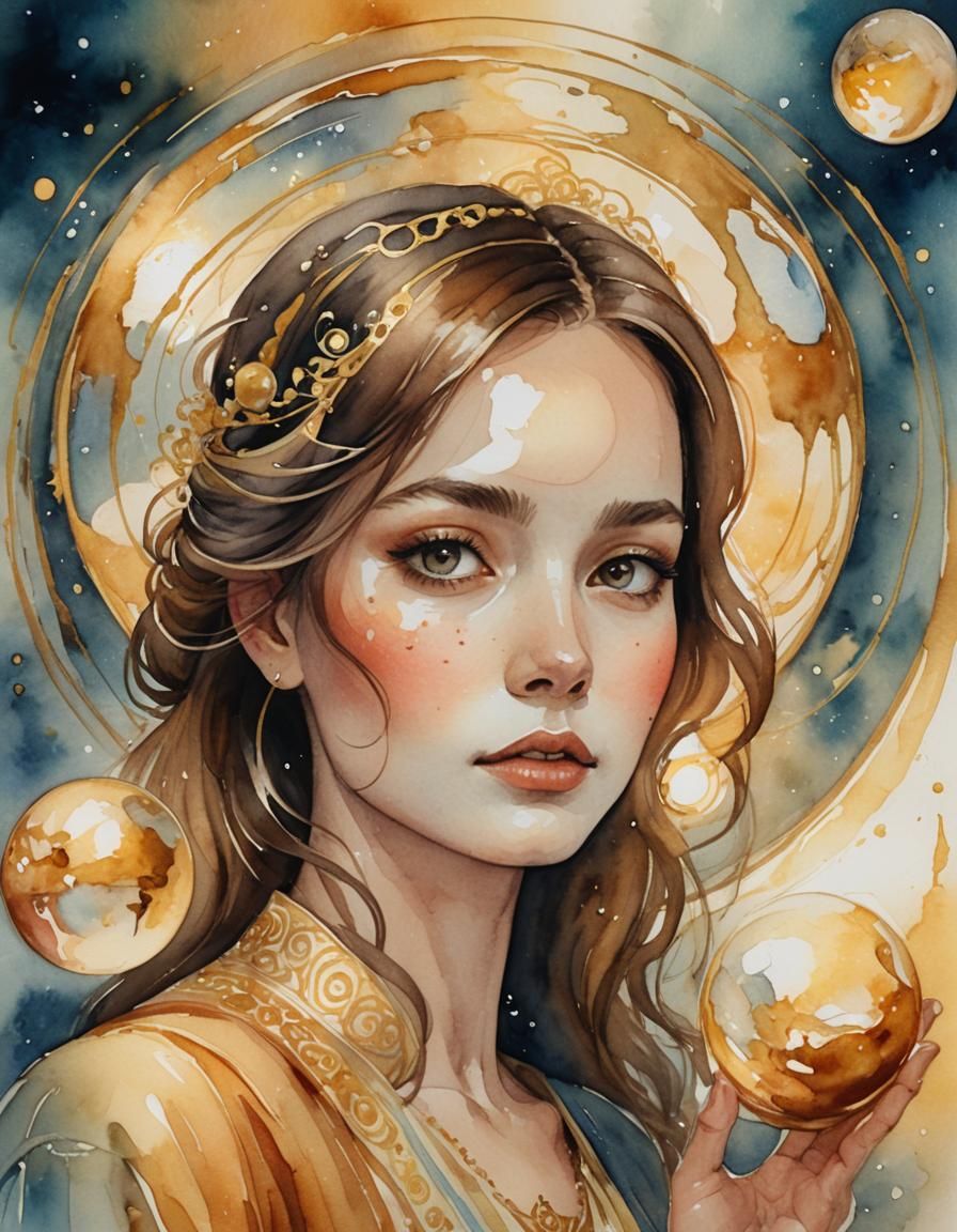 Dreamy Watercolor Portrait with Golden Magic