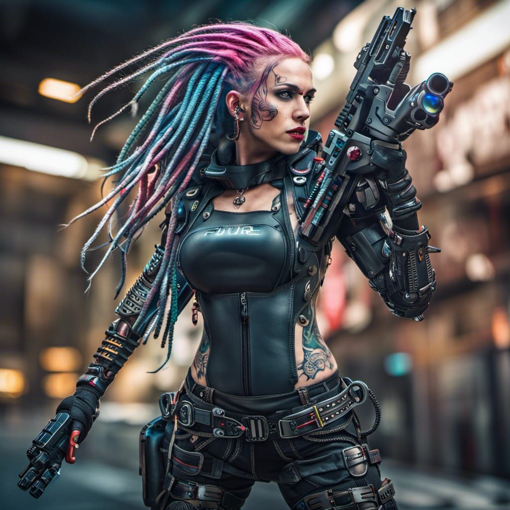 Cyberpunk Warrior Woman with Laser Gun
