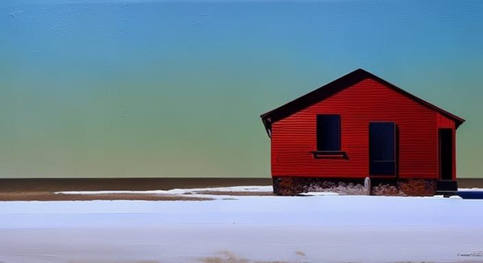 Minimalist House as Oil Painting