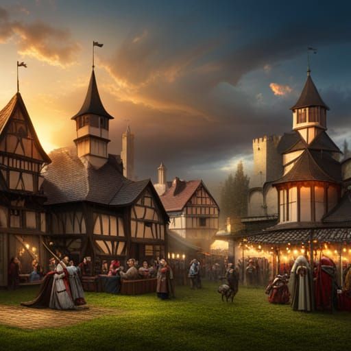 Medieval Fair with Joust in Countryside: Digital Painting