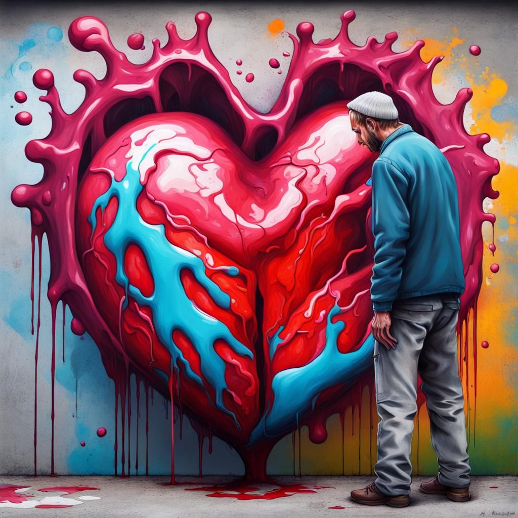 Vibrant Heart Graffiti Art: Ultra Detailed Street Scene