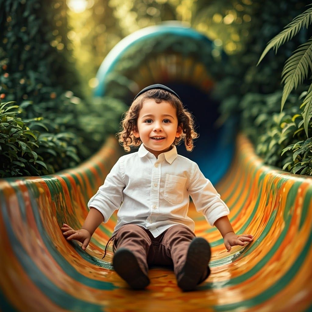 Innocent Boy Soars Down Colorful Slide