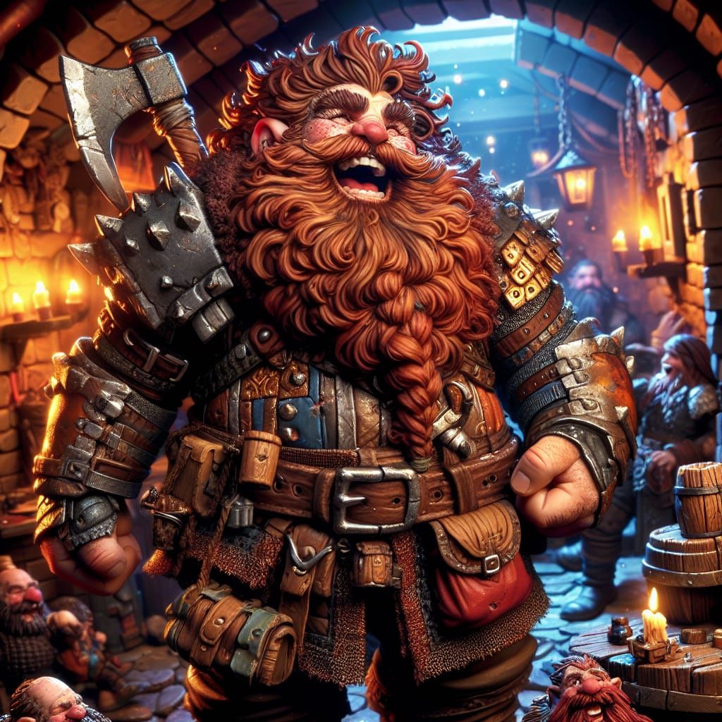 Joyful Dwarf Warrior's Hearty Laughter in Fantasy Realm