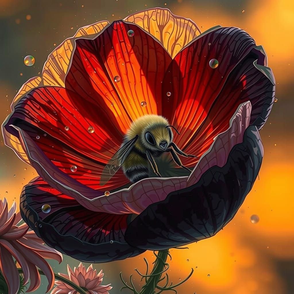 Serene Hyperrealistic Bee in Flower Bloom
