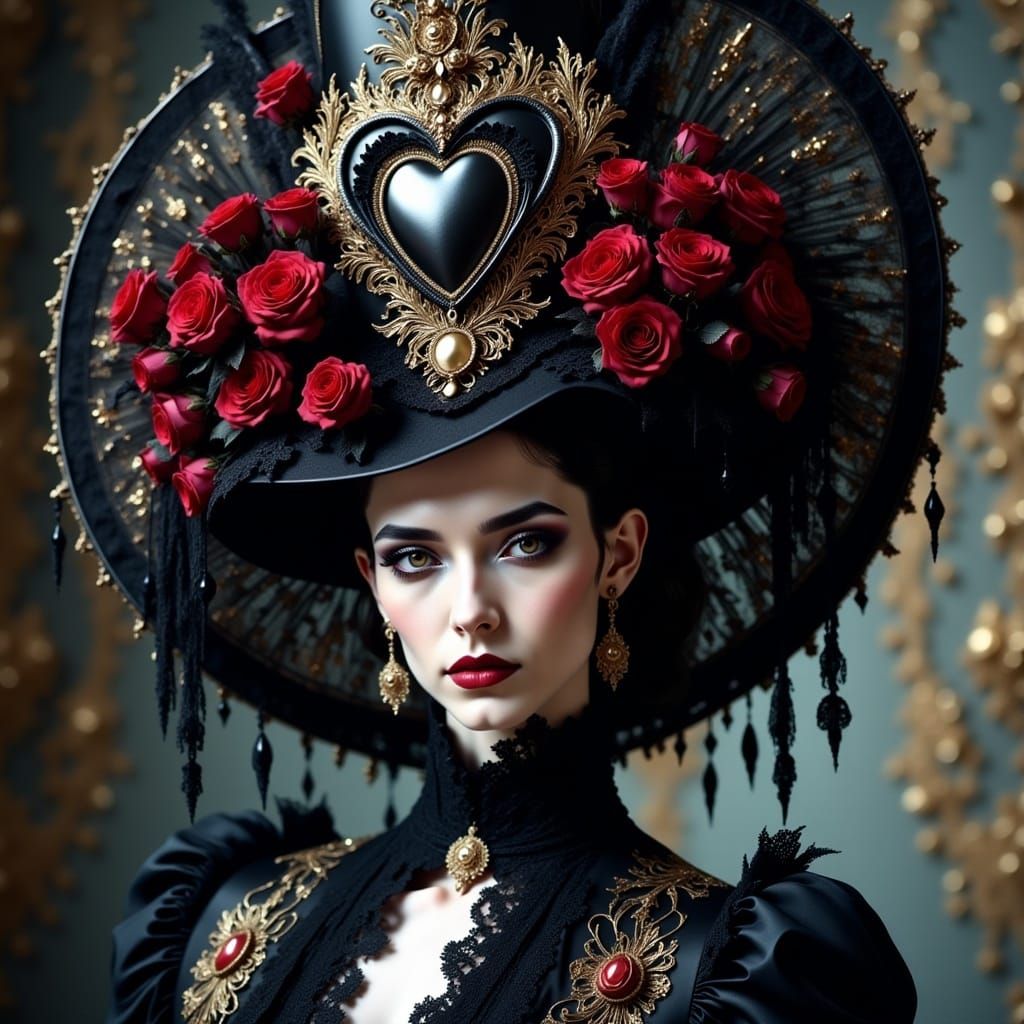Gothic Haute Couture Hat with Golden Filigree