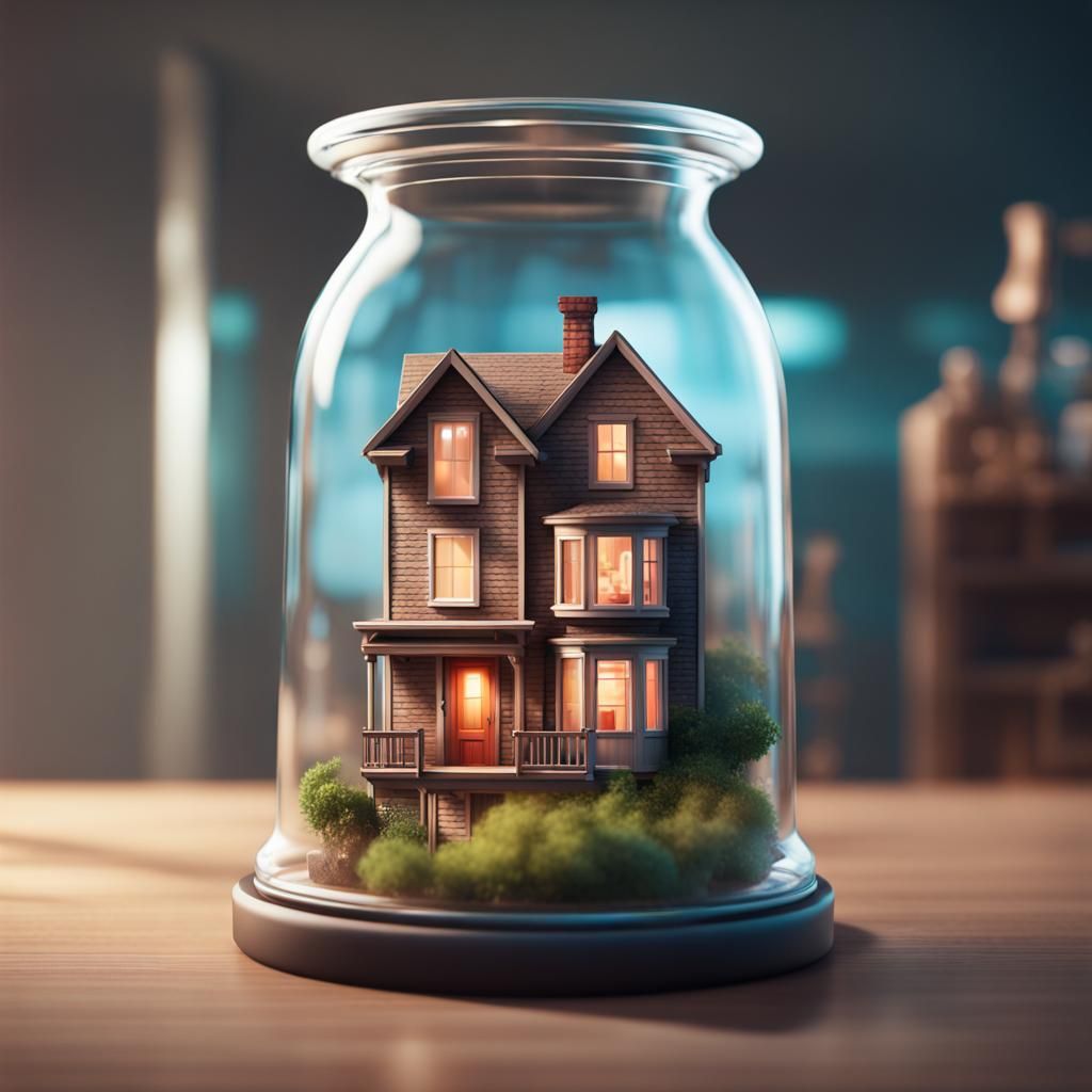 Giant's Hand Holding Shrunk House in Bottle