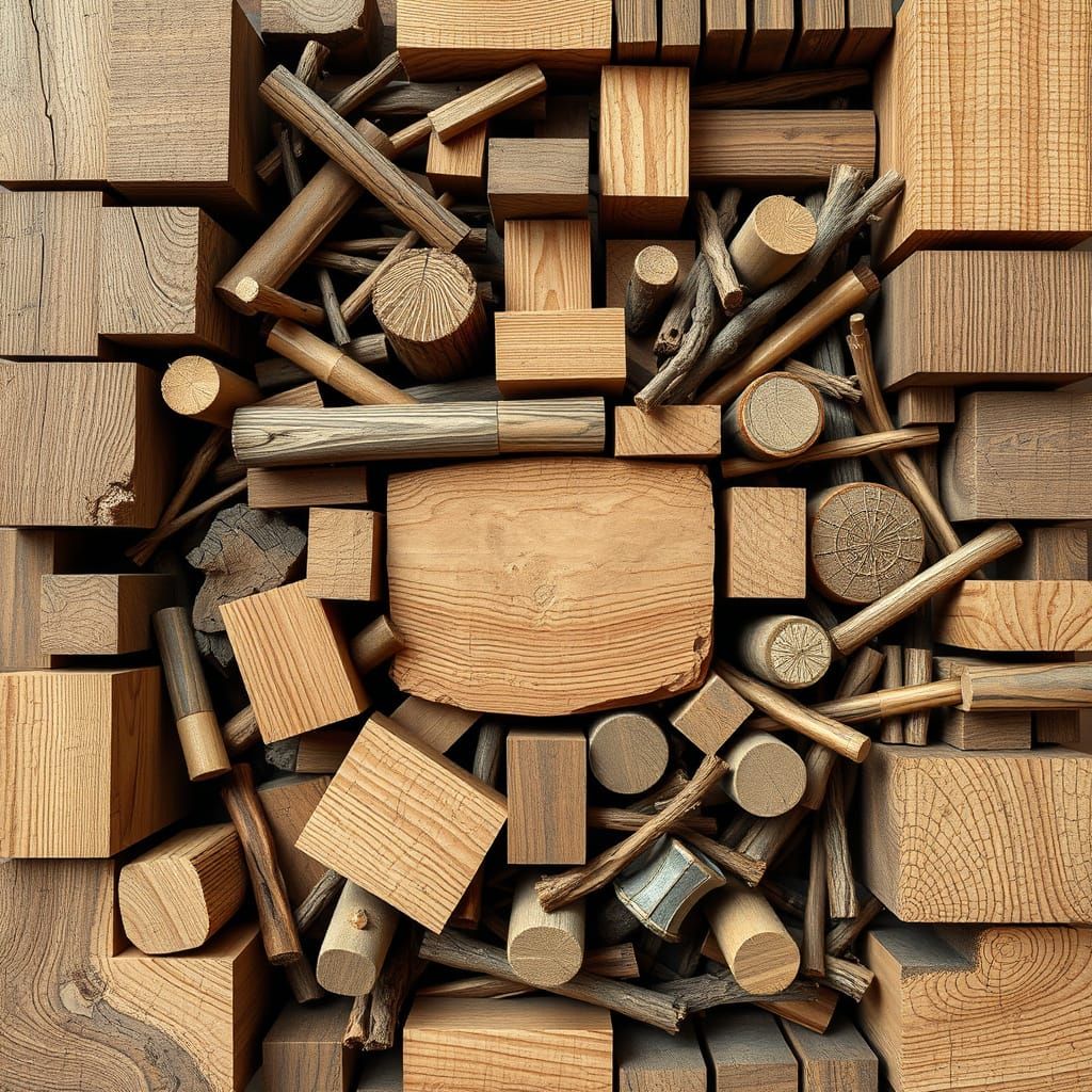 Complex Wooden Composition with Fractal Vector Patterns