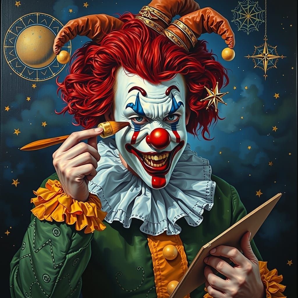 Grotesque Clown Painting in Surreal Impasto Style