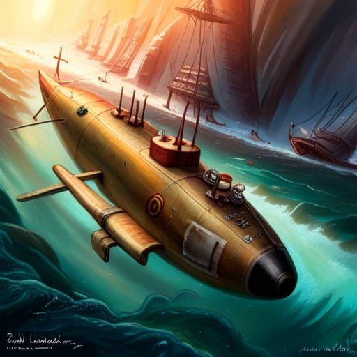 Adorable WWII Submarine in Splash Art Style