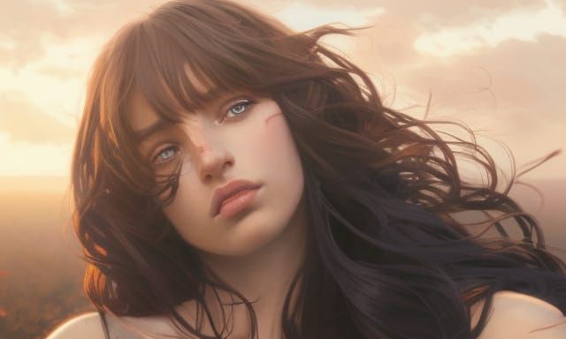 Sunset Portrait of Girl with Long Brown Hair