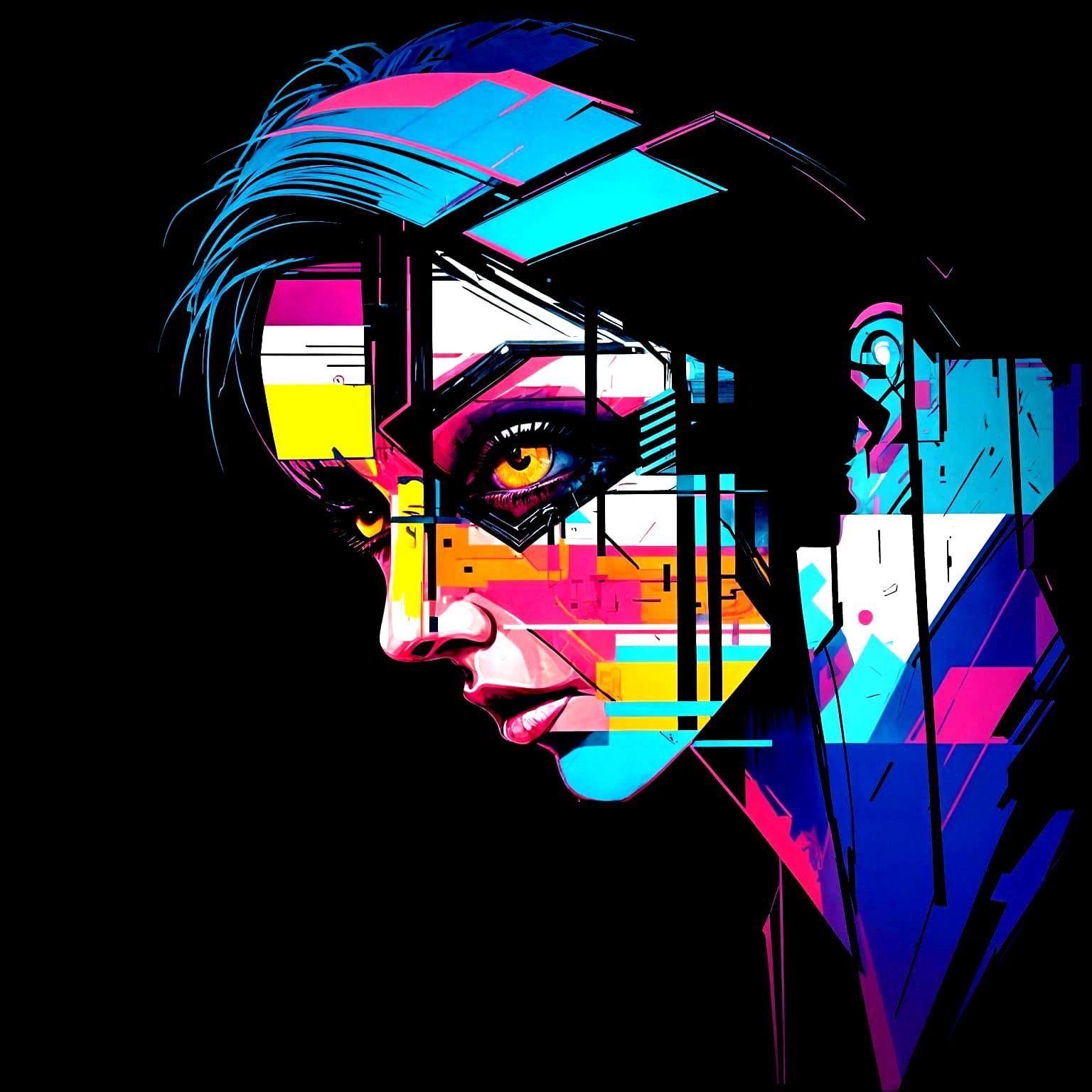 Glitch Cyberpunk Portrait with Neon Accents