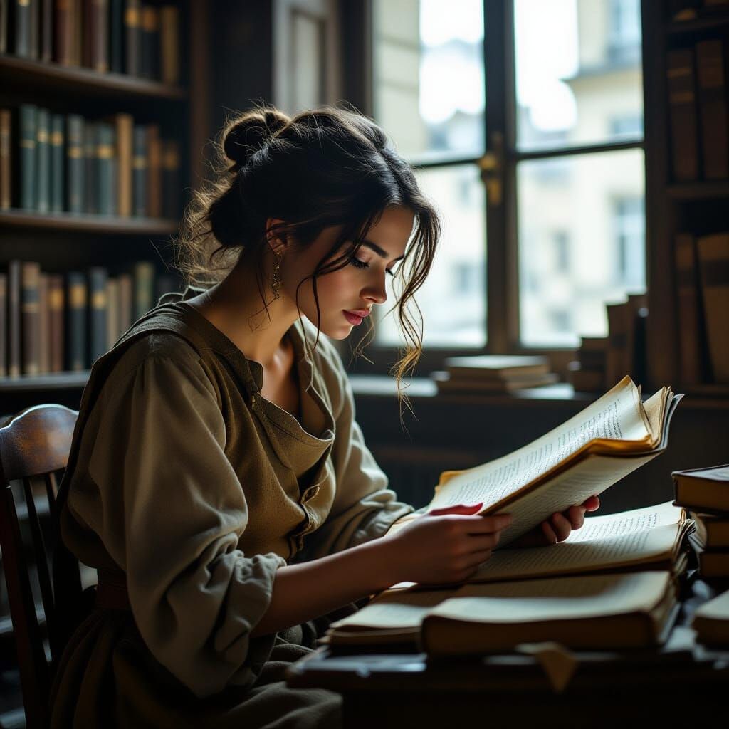 Daniela Studying in a Parisian Library