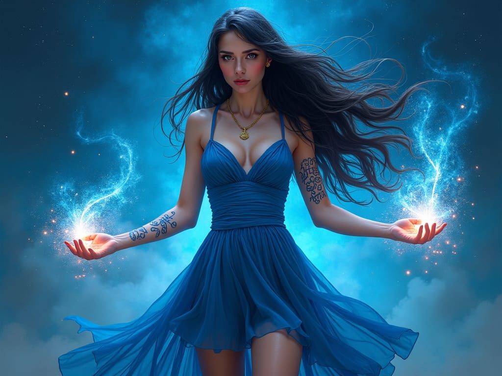 Mystical Wizard Evokes Celestial Magic in Starry Night