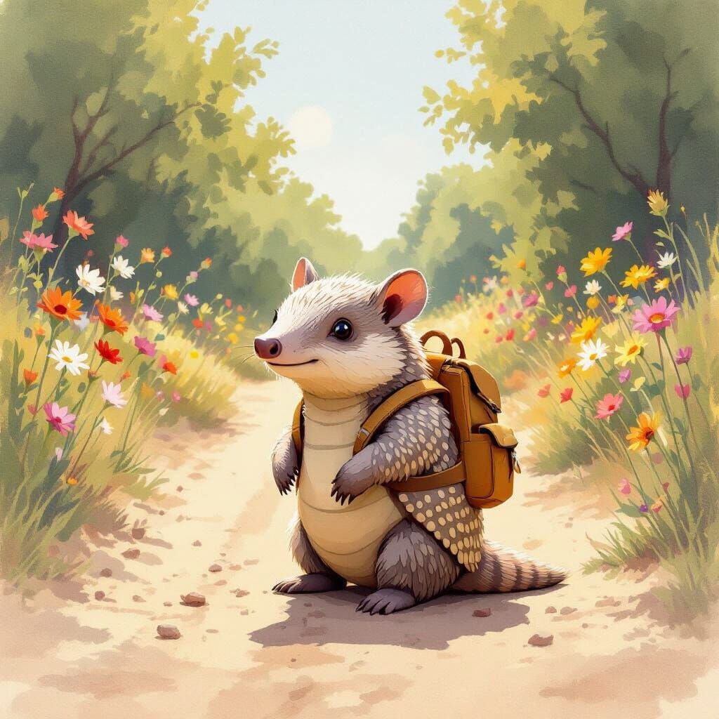 Armadillo with Backpack in Beatrix Potter Style