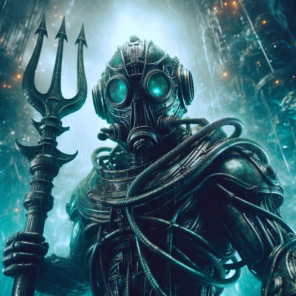 Metallic Diving Suit Creature in Underwater Dystopia