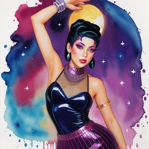Disco Queen Transformation in Watercolor