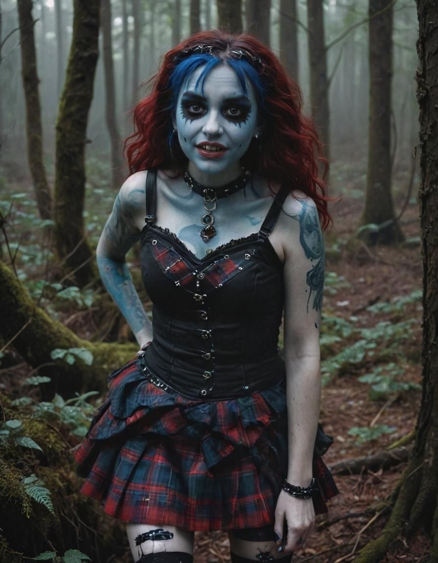gothic girl in smurf cosplay