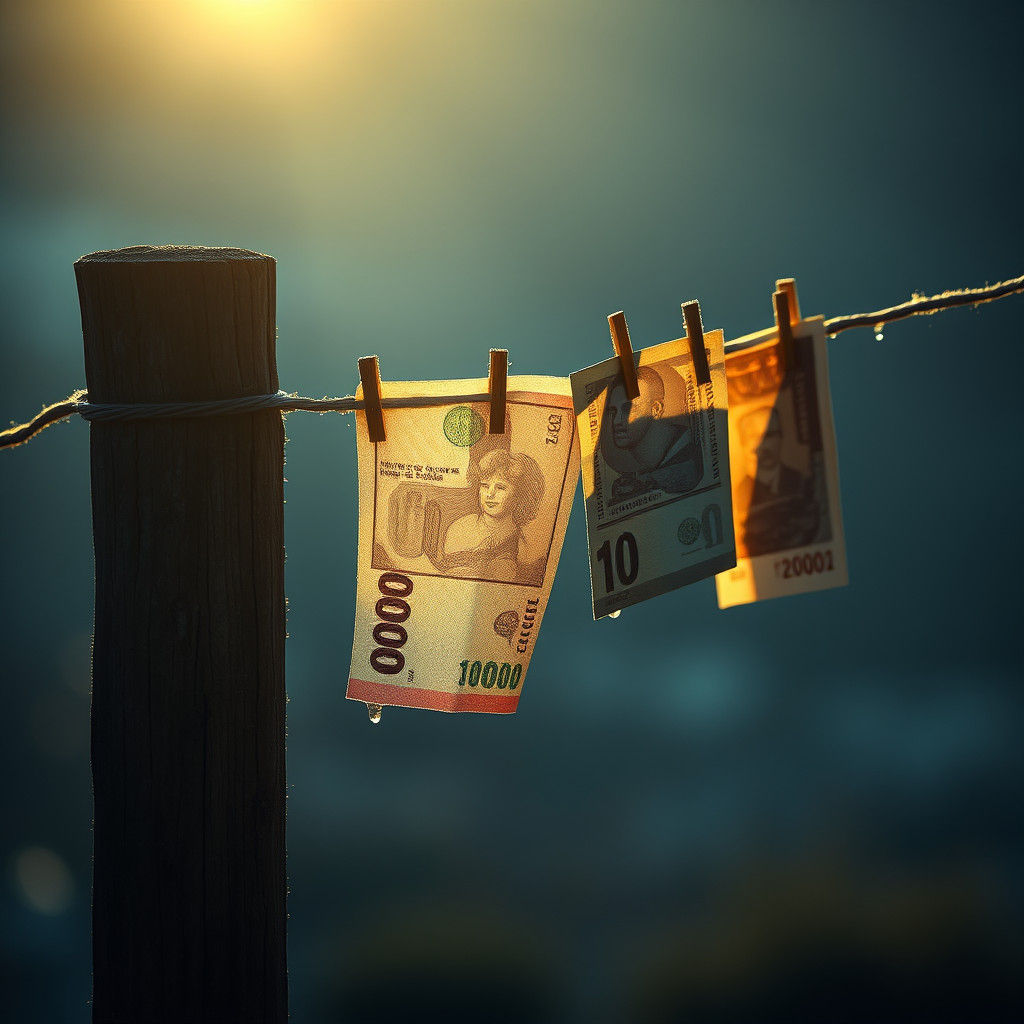 Banknotes Drying: Hyperrealistic Editorial Photography