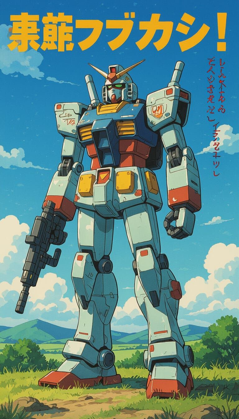 Manga Robot Series Poster in Gouache Watercolor Style