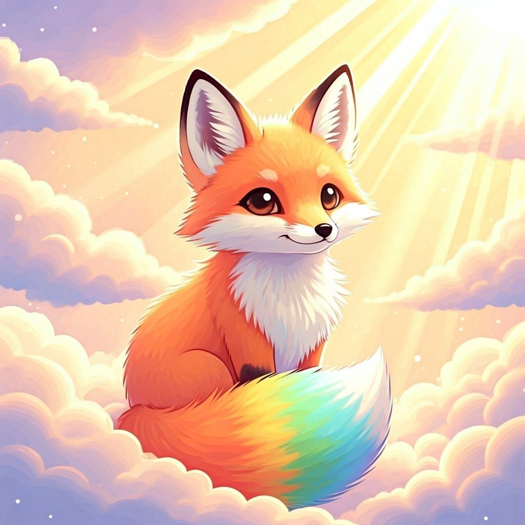 Kawaii Rainbow Fox in Dreamy Watercolor Style