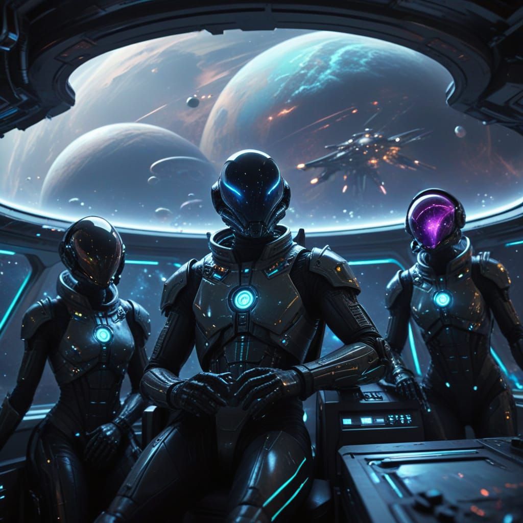 Alien Crew in Spaceship Interior as Oil Painting