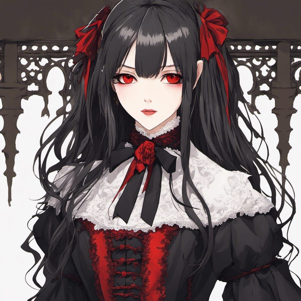 Gothic Victorian Anime Woman with Red Eyes