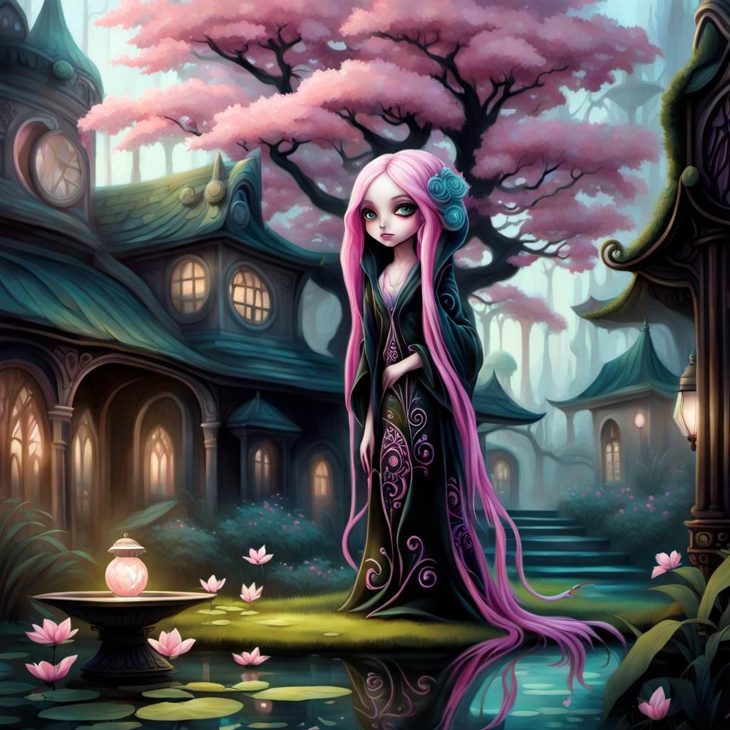 Pixie Girl in Bioluminescent Garden Graffiti Art