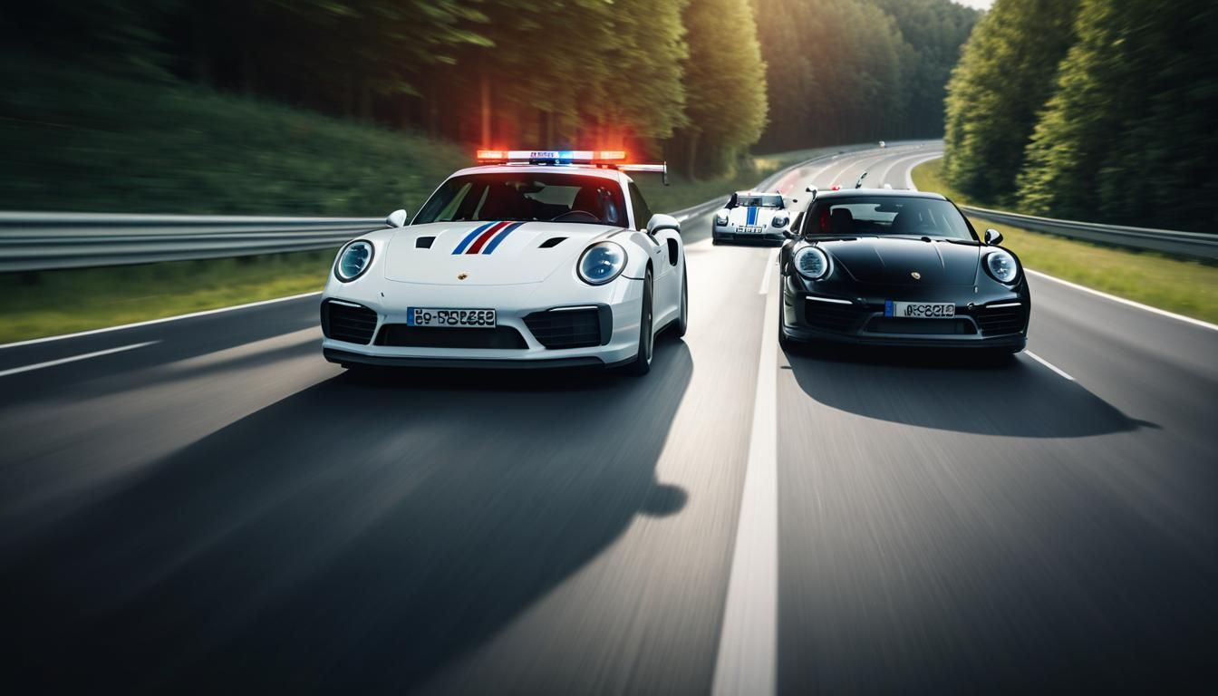 Intense Autobahn Car Chase in Hyperrealistic Style