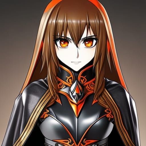 Anime Knight in Detailed Black and Orange Armor