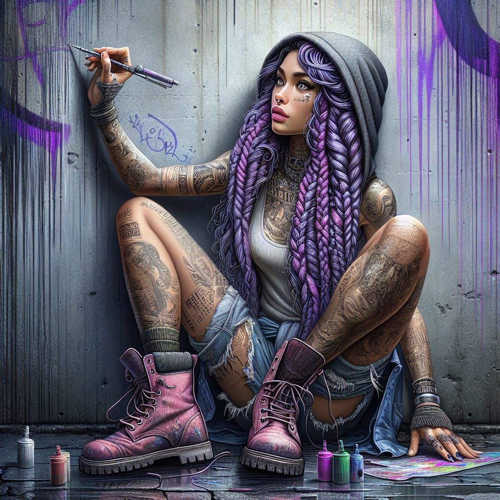 Hispanic Street Artist Painting Graffiti: Maximalist Illustr...