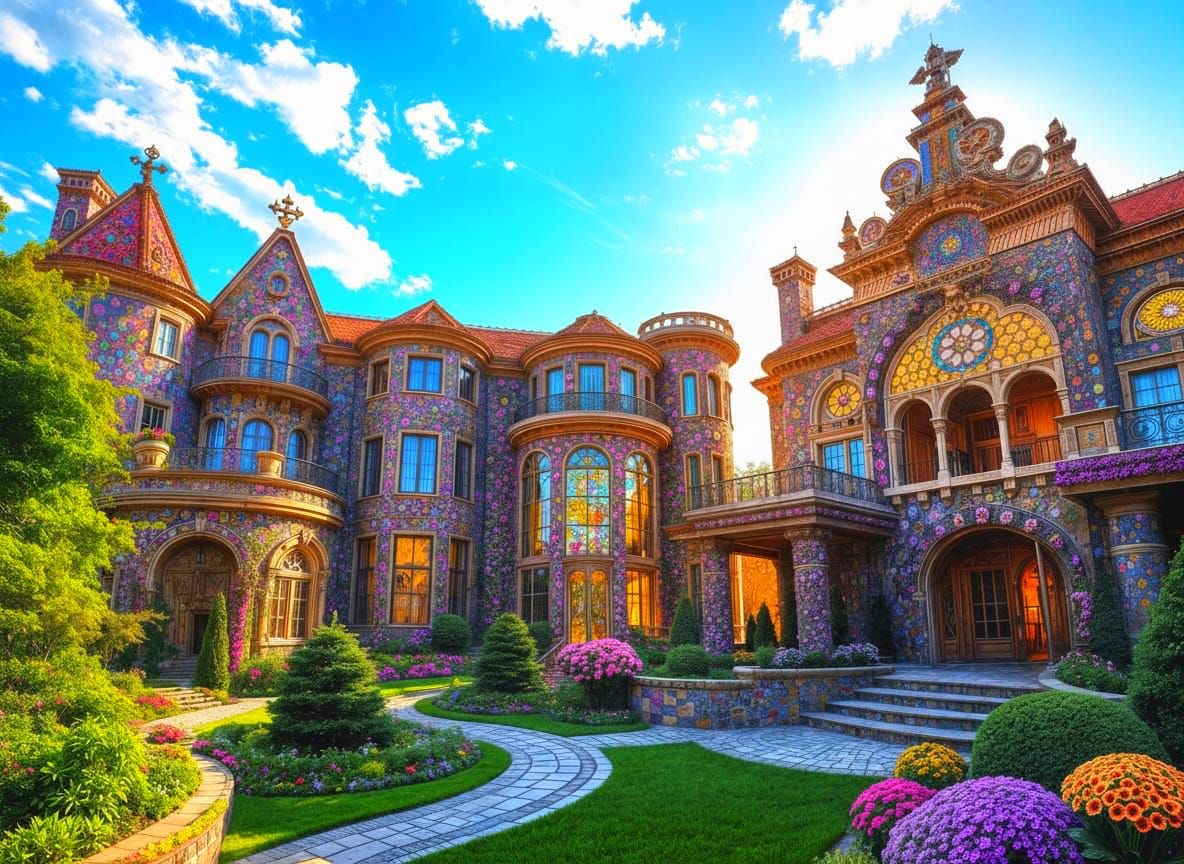 Hyperdetailed Jewel Mansion: A Billionaire's Opulent Home