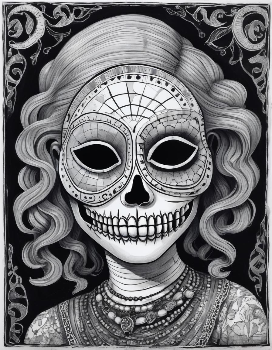 Child with Death Mask in Graphic Novel Style