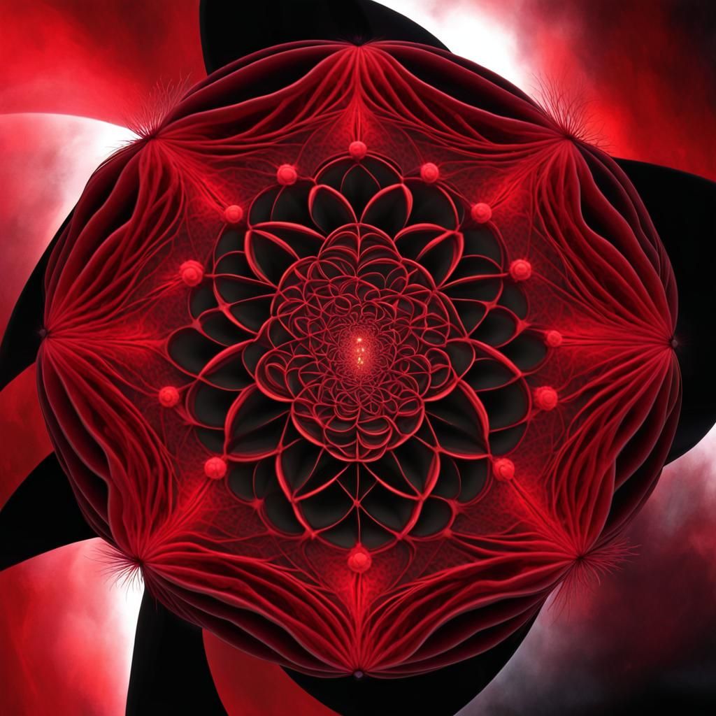 Mandala, 3D red flower of life