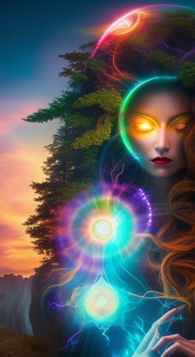 Wizard Woman in Magical Network, Klimt-Inspired Art