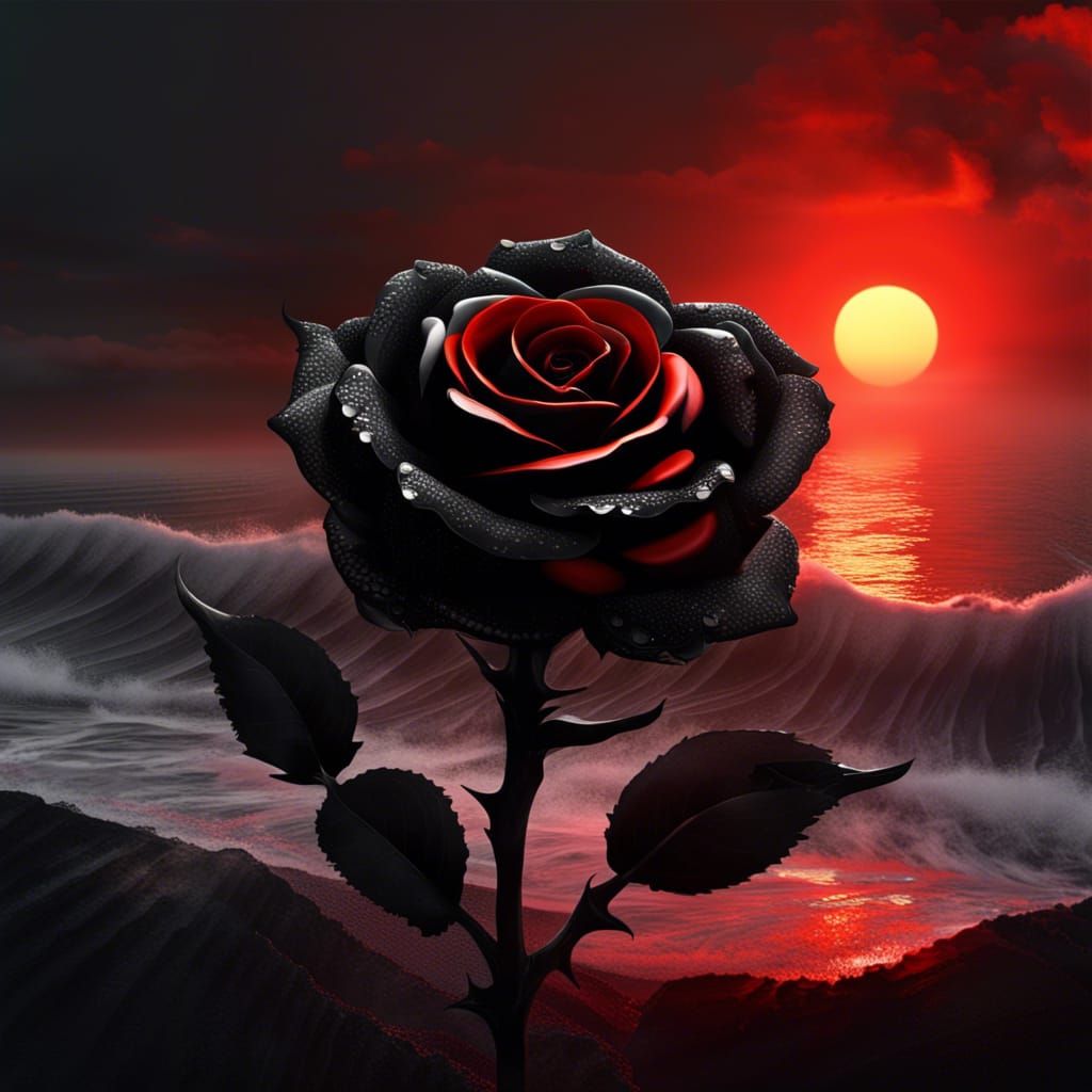Black Rose Rising from Obsidian Crystal: Fantasy Art