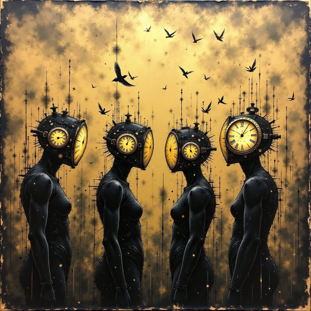 Clockwork City Silhouettes with Clock Faces