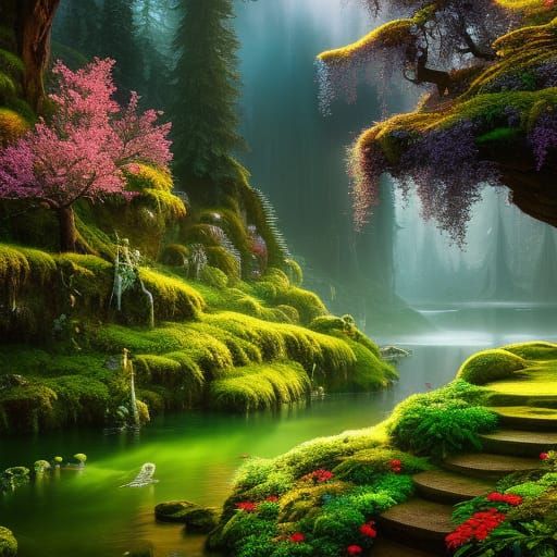 Enchanted Magical Garden with Golden Light