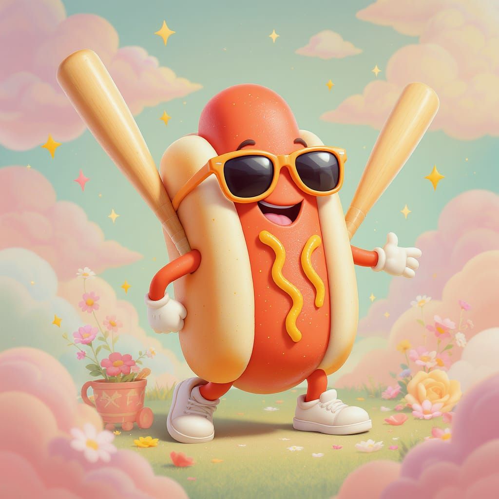 Whimsical Hot-Dog Character in Sunglasses and Sneakers