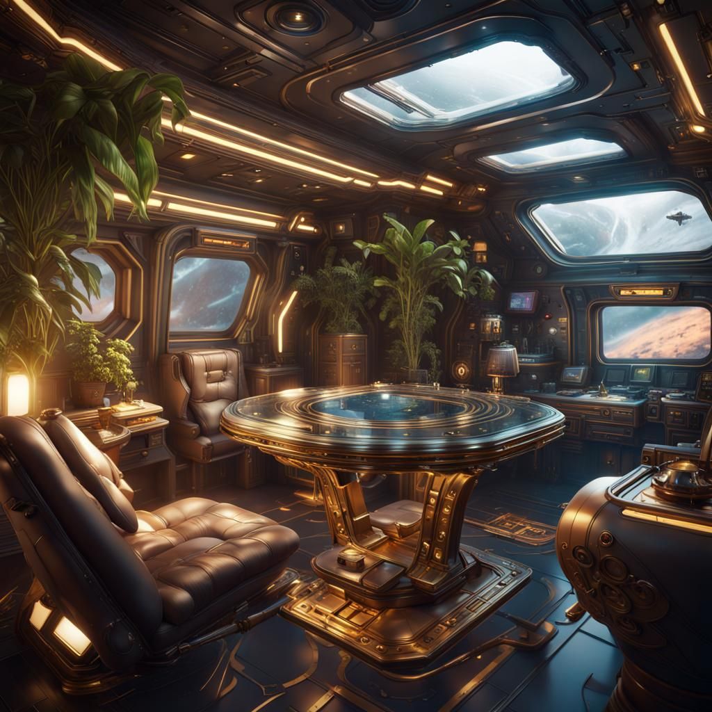 Galactic Luxury Space Ship Interior in Futuristic Style