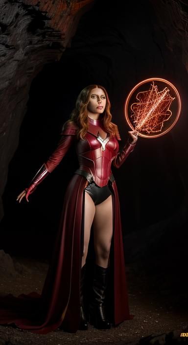 Scarlet Witch Casting Magic in Dark Cave