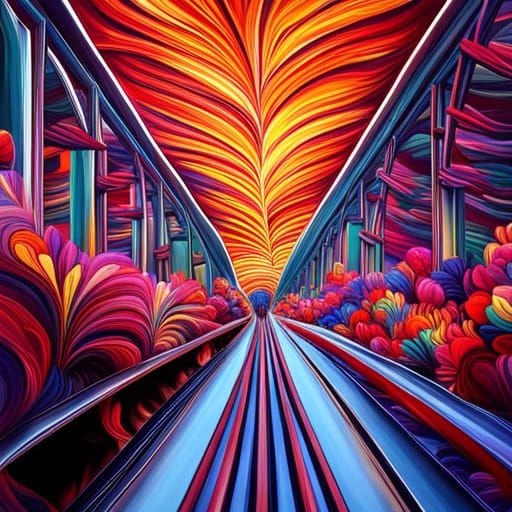 Psychedelic Flower Train on Bridge to the Mind