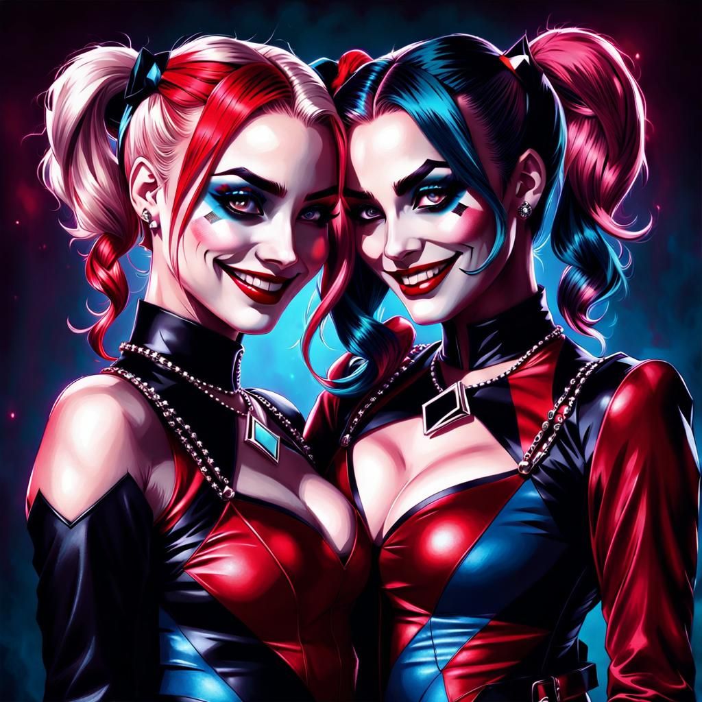 Harley Quinn Twins Concept Art in Comic Style