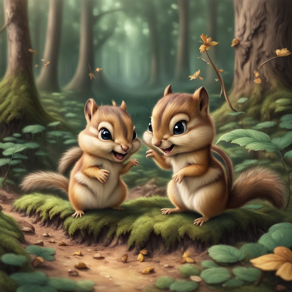 Chibi Chipmunks Playing in Magical Forest