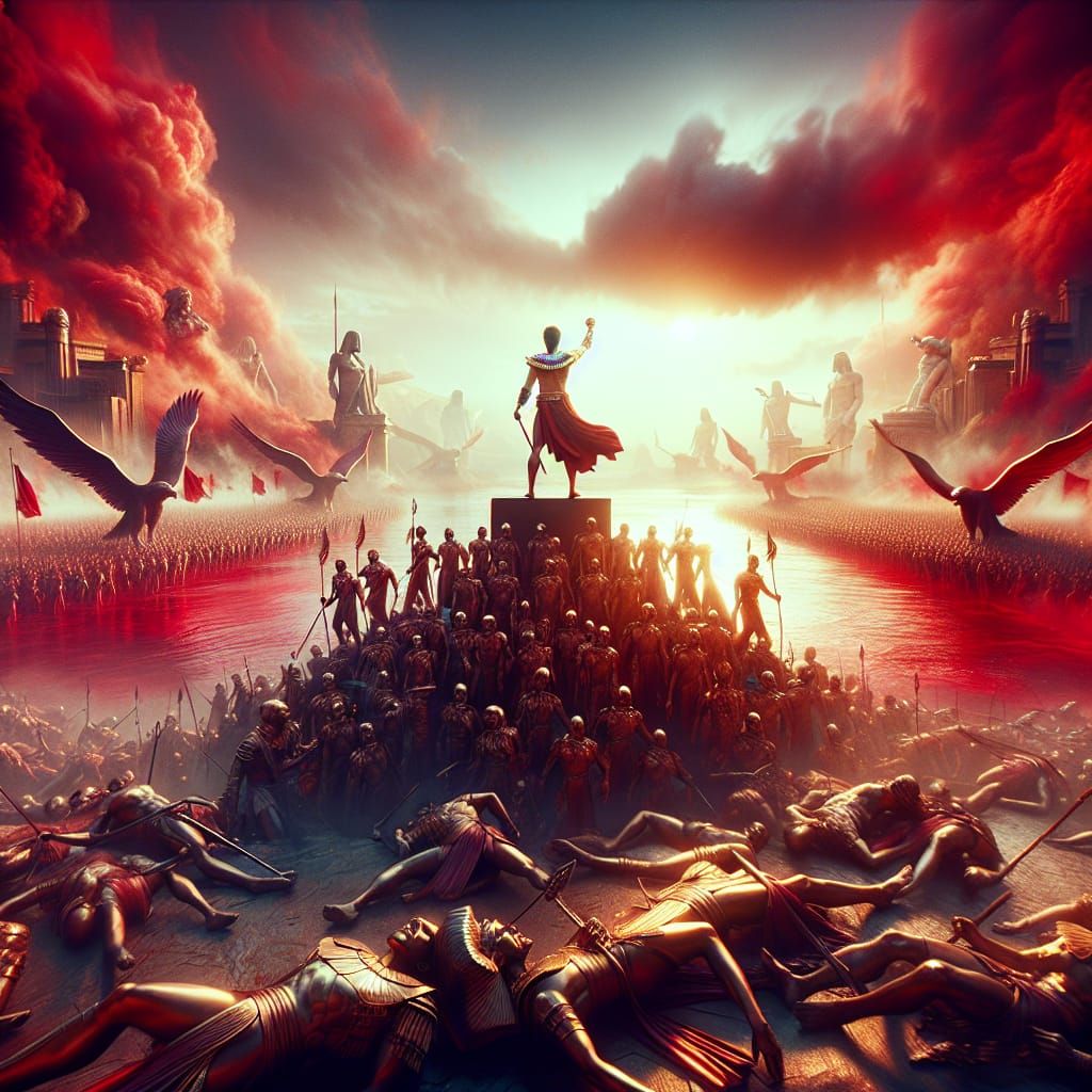 Triumphant Figure on Mountain of Defeated Soldiers