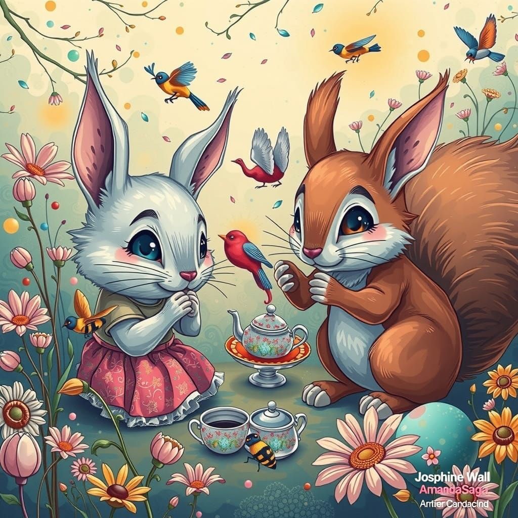 Kawaii Tea Party with Bunnies in Candyland Style