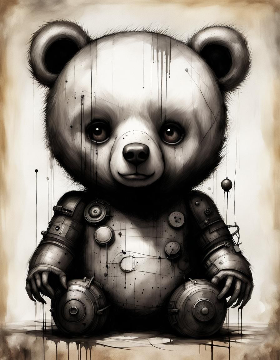 Demonic Cyborg Zombie Grizzly Bear Portrait