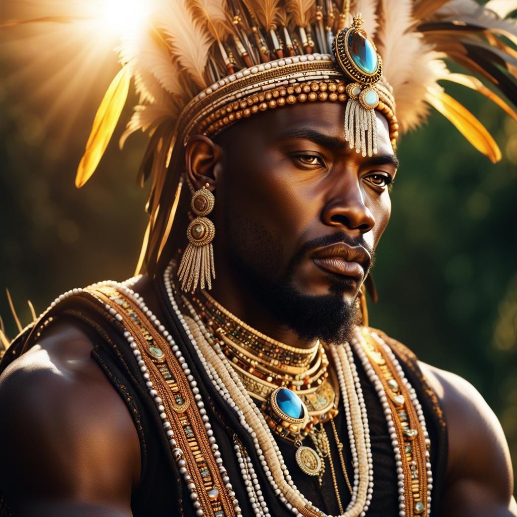 Majestic African Tribal King on Savannah Throne