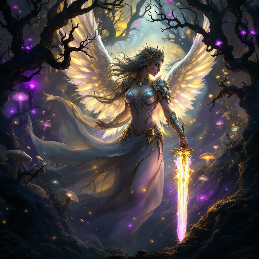 Angel Warrior Princess in Dark Fantasy Style